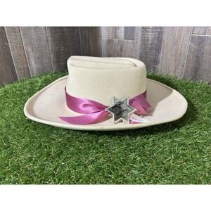 Vintage‎ Always On Top Cowgirl Hat Felt Cream Pink Ribbon Size 6 7/8